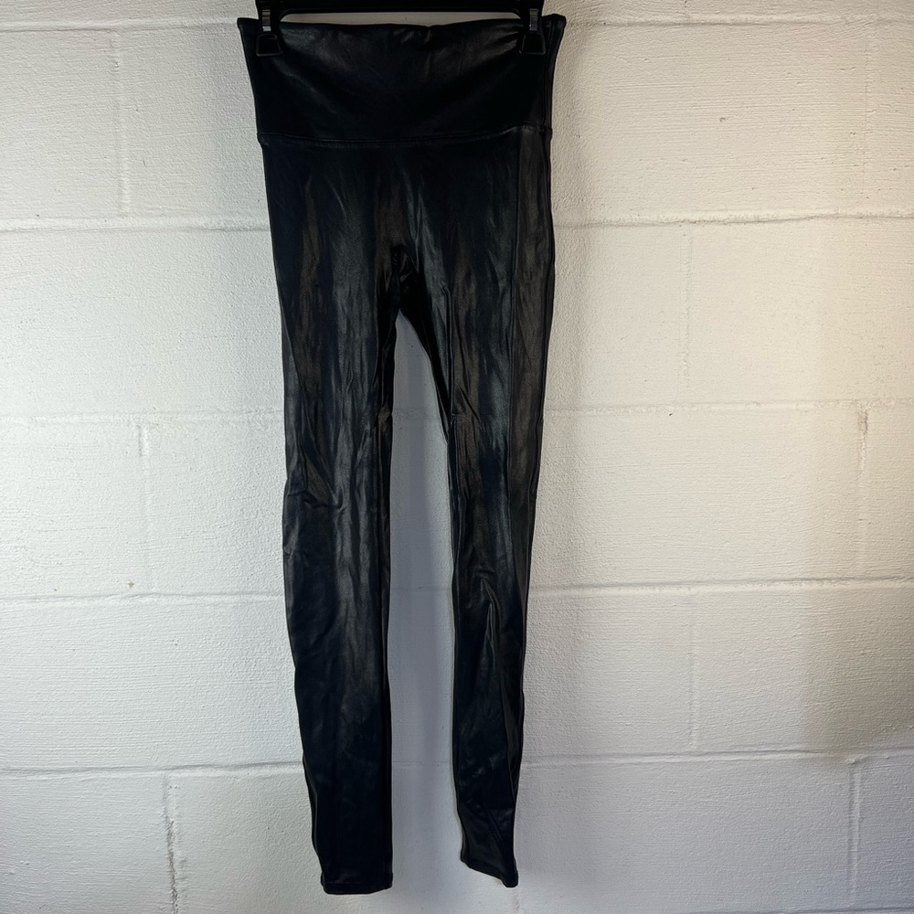 Spanx Faux Black Leather Leggings, Medium